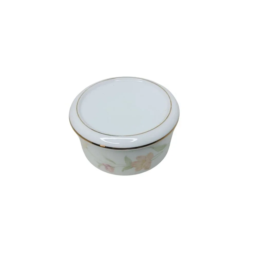 Vintage Japan Made Fine China Floral Round Music Jewelry Box With Lid 